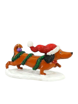 Dackel mit Weihnachtsgirlande